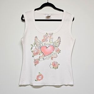 Harley Davidson SL tee, rose heart tattoo art, rhinestones, Pelham AL, sz L